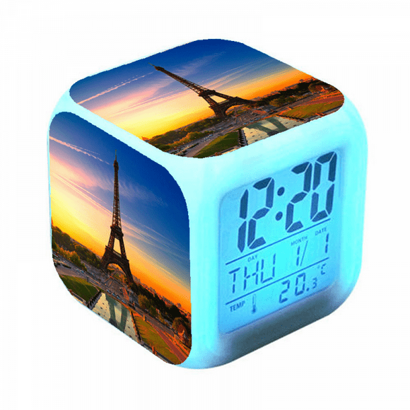 YIXINGCHEN Digital Alarm Clock for Kids, Cartoon Eiffel Tower Pattern 7 LED Color Changing Wake Up Clock with Thermometer Function and Night Light, Gift for Boys Girls A93-519 XCNZ#1653