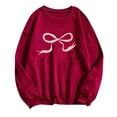 thumbnail image 2 of Tops for Women under $10 Long Sleeve Round Neck Bow Tie Printing Loose Sweatshirts Red S, 2 of 4