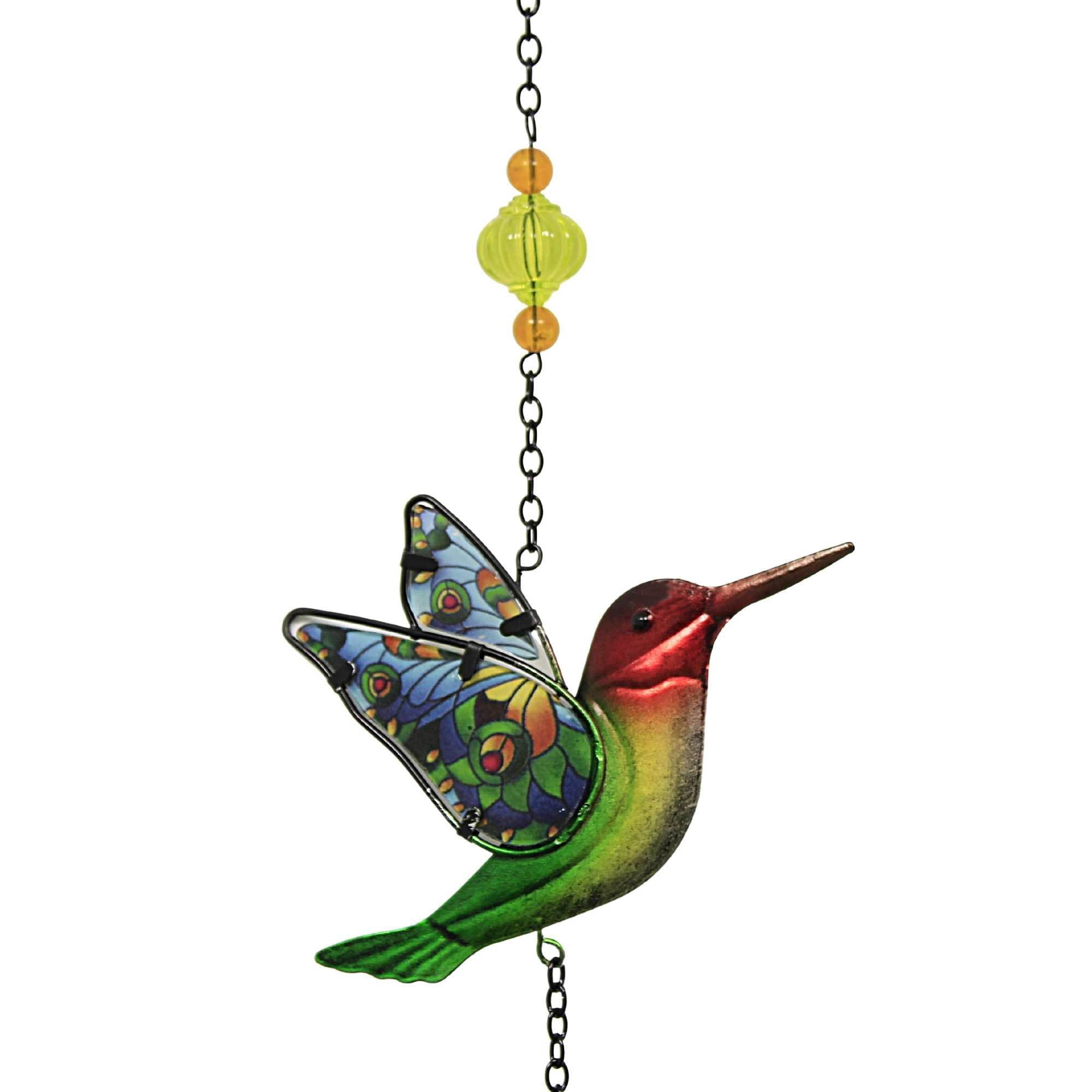 Evergreen 42.00In Garden Friends Wind Chime, Metal, Stained Glass  Outdoor  Spring 2Wc1905 Hummingbird