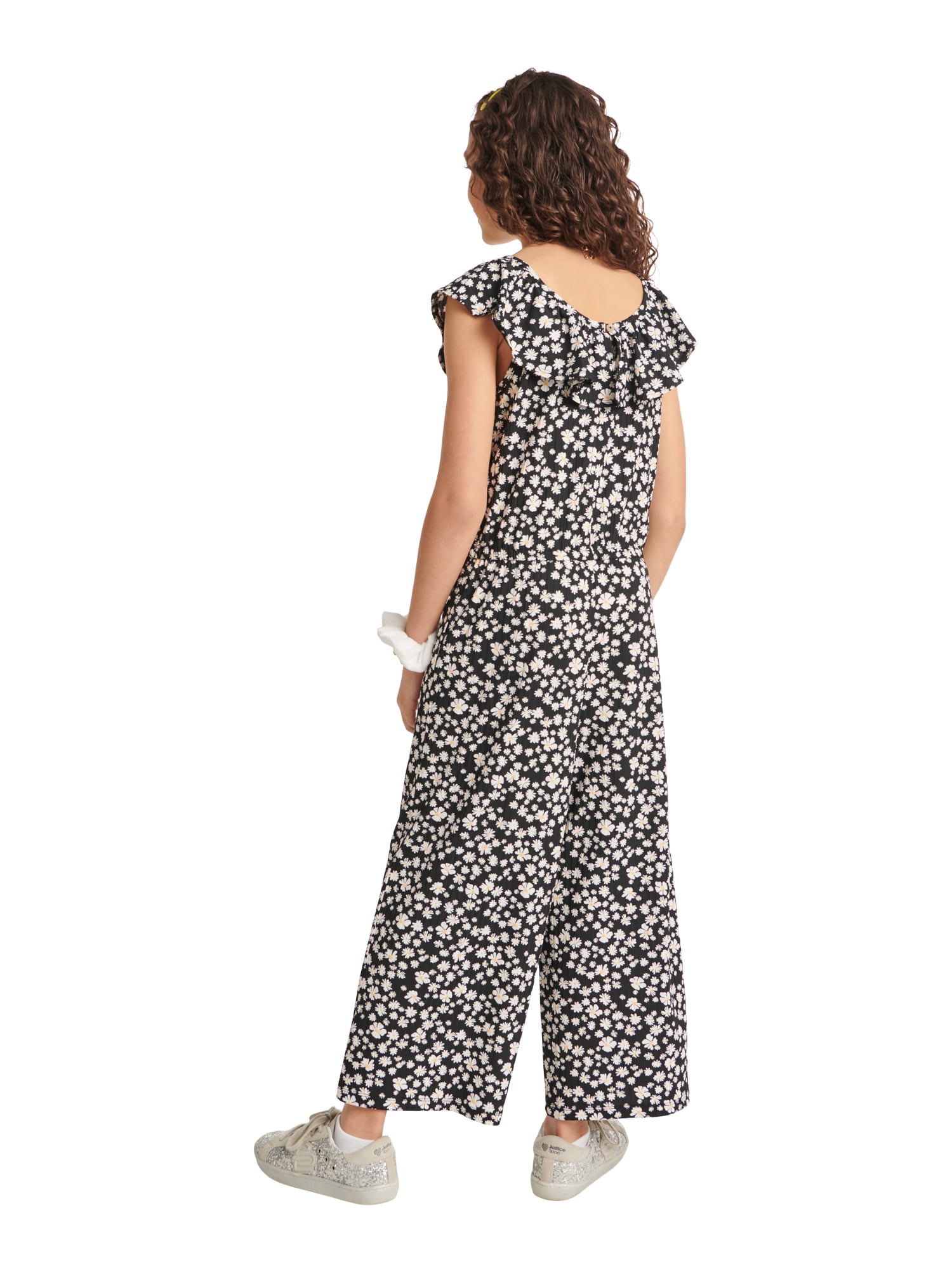 Justice Girls Button Front Ruffle Neckline Jumpsuit, Sizes XS-XLP