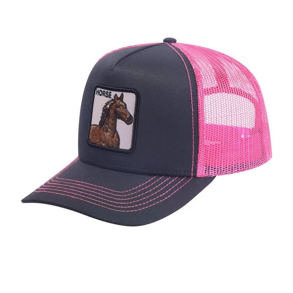 Unisex Embroidered The Horse, 5-Panel Trucker Hat, Black/Pink, Adjustable Fit