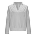 thumbnail image 5 of Olyvenn Womens Long Sleeve Pullover Shirts V Neck Lapel Collar Dressy Tops Business Casual Solid Color Work Trendy Blouses Gray M, 5 of 6