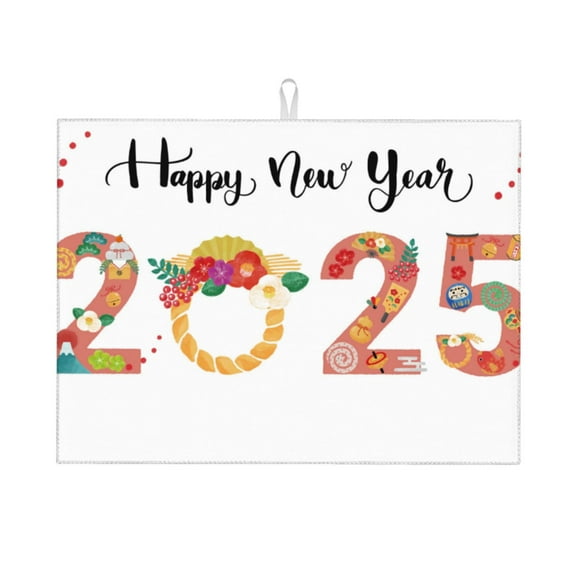 Fotbe 2025 New Year'S Alfombrilla de Secado para Cocina con Estampado, 18x24 Pulgadas