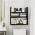 thumbnail image 2 of Bamworld Over the Toilet Storage Rack, 3 Tier Bathroom Organizer Shelf Over Toilet, Freestanding Space Saver Toilet Stands Floating Shelves Wall shelf Rustic Bamboo Shelves for Storage （Black）, 2 of 6