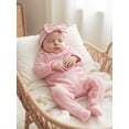 thumbnail image 4 of BemeyourBBs Preemie Baby Girl Spring Summer Fall Winter Clothes Baby Girl Newborn Hospital Going Home Outfit Ruffled Footed Romper Collar Long Sleeve Bow Zipper Footie Jumpsuit with Headband, 4 of 9