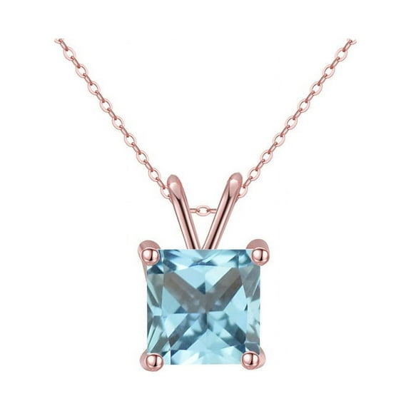 Bonjour Jewelers 18K Rose Gold 2 Carat Created Blue Topaz Princess Stud Necklace Plated 18 Inch