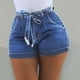 thumbnail image 3 of Pantalones cortos de mezclilla para mujer Pantalones cortos ajustados Pantalones calientes de cintura alta Elástico lavado, Azul claro, L sidaley AP1049-27B, 3 of 7