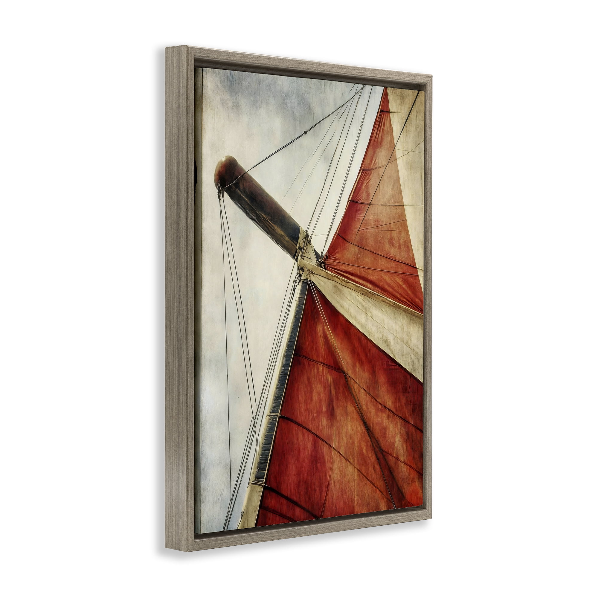 Stupell Industries Red Sail at Sea Brown Framed Floater Canvas Wall Art, design by Creative Studio
