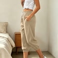 thumbnail image 4 of VBVC Women's Drawstring Waffle Capri Joggers, Summer Stretchy Cropped Pants For Women , Ladies' Running Gym Trousers with Pockets,Khaki,S-2XL, 4 of 8