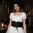 thumbnail image 7 of Wide Faux Leather Waspie Corset Belt for Women Crisscross Front Lace Up Tie Elastic Waist Shaping Cincher Vintage Punk Belt for Daily Dress Party Outfit Black One Size, 7 of 7