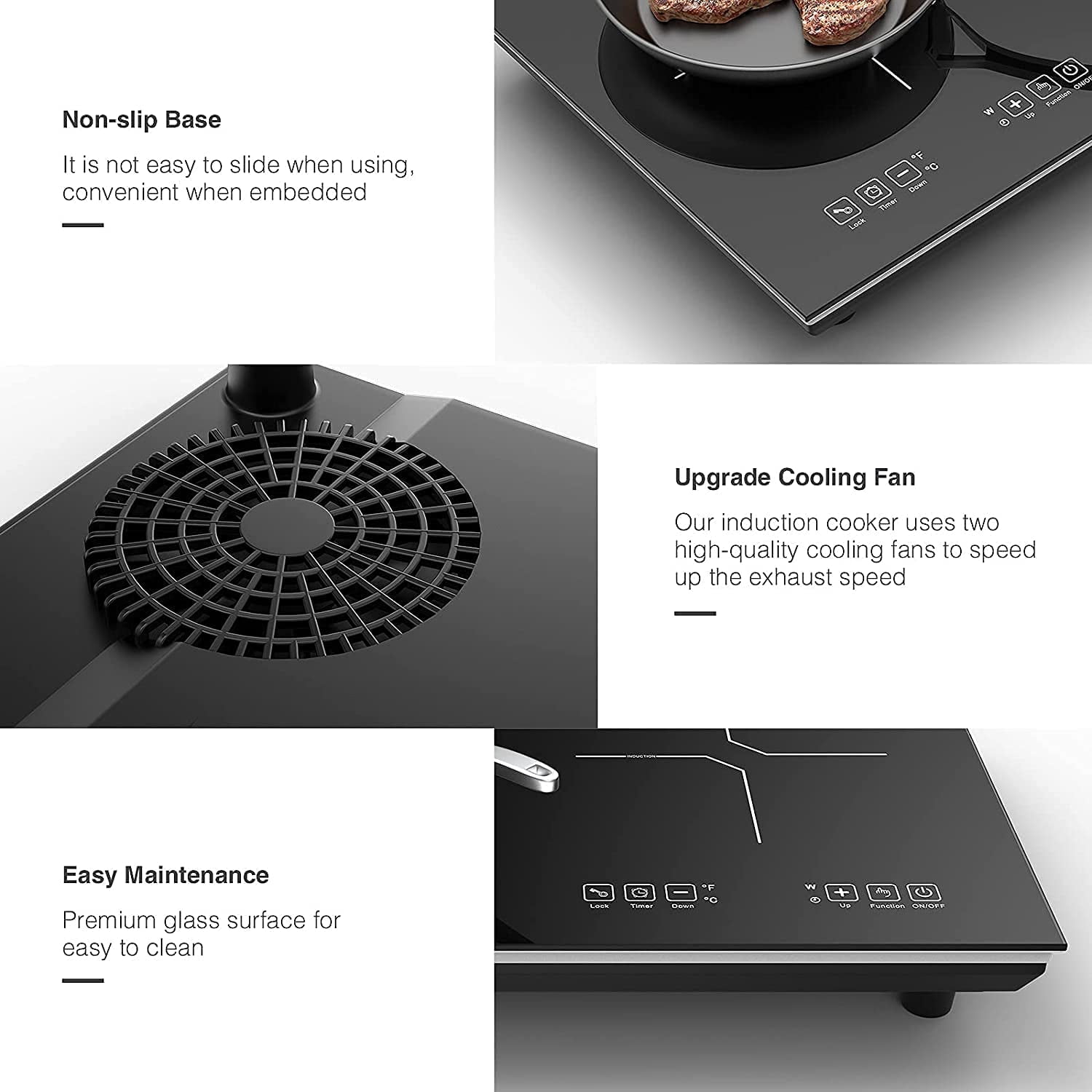 VBGK Induction Cooktop 2 Burners 4000W with Plug 24 Inch Double Electric Hot Plate 2 Burner Countertop for Cooking 110v,3H & Auto Shutdown Induction Burner,Child Lock Electric Cooktop