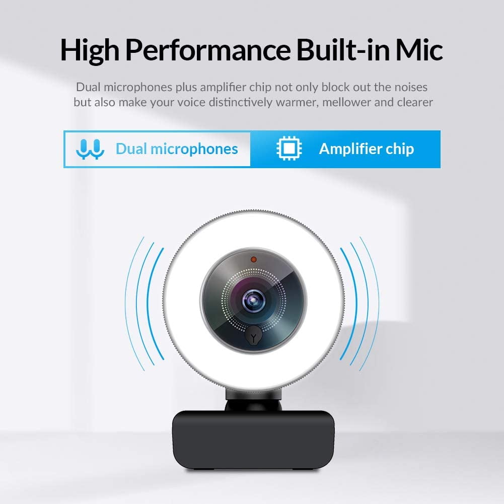 Angetube Streaming 1080P HD Webcam Built in Adjustable Ring Light 