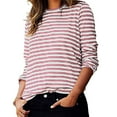 thumbnail image 5 of WMTBSRSW Women's Fall Striped Basic Shirts Casual Long Sleeve Tops Loose Casual Crewneck Going out Tops Plus Size Tee Pink 3X-Large, 5 of 7