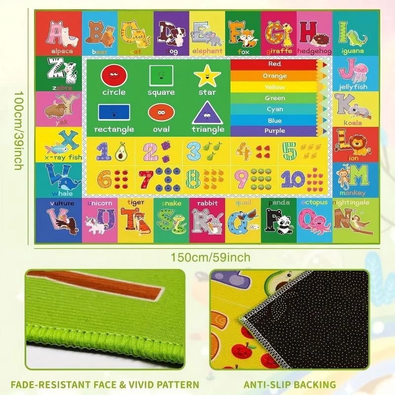 AKASISRUG Baby Play Mat Kids Rug for Playroom, Playtime Collection ABC, Numbers, Animals, Rainbow and Shapes Educational Area Rugs for Kids Room Classroom, 59x 39.4 inch