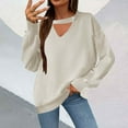 thumbnail image 3 of Scyoekwg Sweaters for Women V-Neck Sweater Long Sleeve Warm Casual Fall Winter Clothes Knitted Sweater Solid Color Pullover Sweaters(Beige,L), 3 of 6