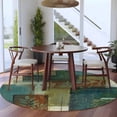 thumbnail image 3 of Teal Green Boho Round Area Rug 5Ft Washable Circle Rugs for Living Room Bedroom, Color Block Geometric Modern Non-Slip Carpet Floor Mats Indoor Outdoor Carpet Runner Aesthetic Home Decor, 3 of 8