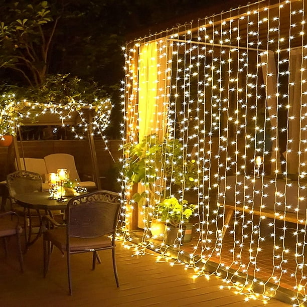 SAYDY Guirlande lumineuse télécommandée pour rideaux d'extérieur, 300 LED  pour fenêtre, décoration murale, arrière-plan, jardin, intérieur (blanc  chaud) 