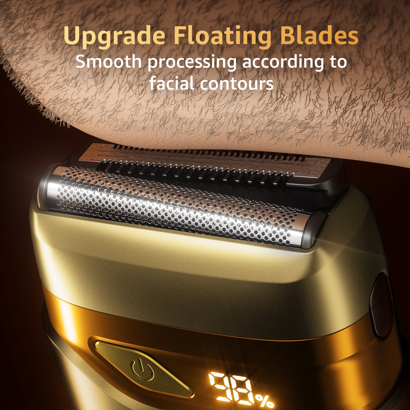 Nogroa Electric Shaver for Men: Mini Electric Face Razor with 2 Floating Blades, Fast Charging LED Display, Cordless Men's Body Shaver & Portable Beard Trimmer for Home, Travel, Business, Gold