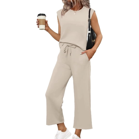 Two Piece Sets for Women Casual Travel Vacation Outfits Summer Wide Leg Crop Pants Lounge Sets