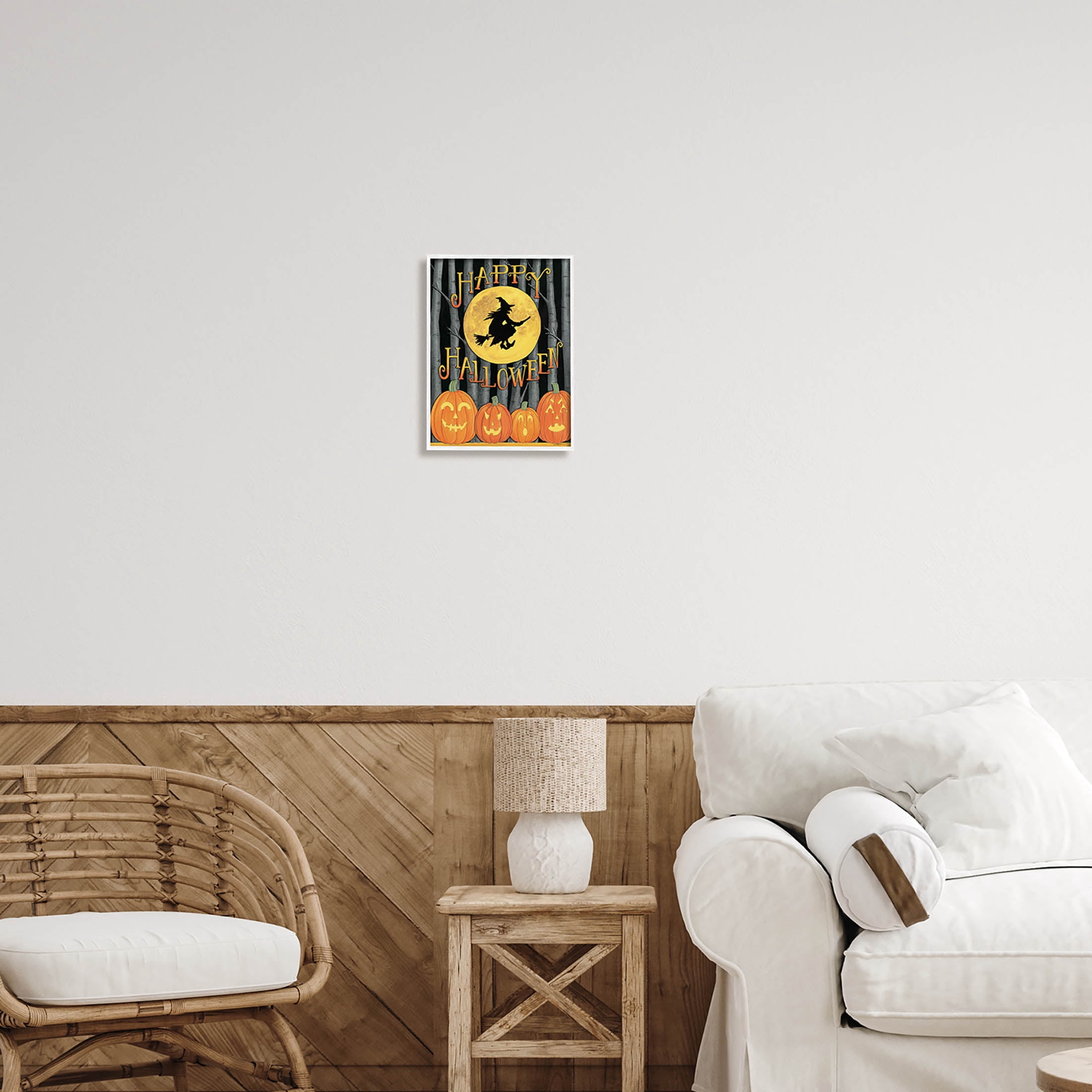 Happy Halloween Forest Witch Holiday Graphic Art White Framed Art Print Wall Art