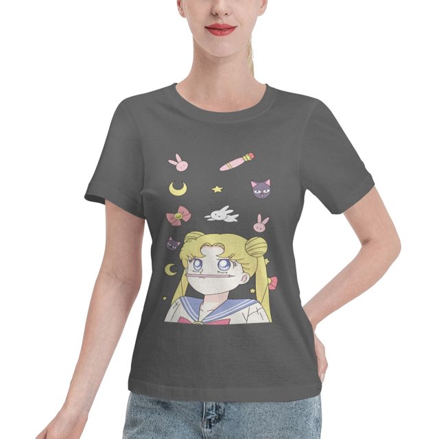 T-Shirt Basique à Manches Courtes pour Femmes Sailor Moon Lièvre Lunaire