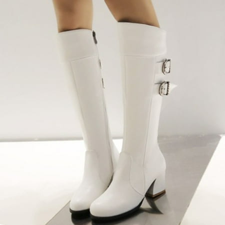 

ERTUTUYI Thermal Color High Zipper Thigh Women s Shoes Winter Boots Heels Retro Fashion Breathable Women s Boots White 41