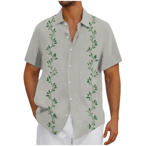 Mens Casual Botón Arriba Camisas Manga Corta Vintage Boliche Cuba Playa Camisas de Verano Botón Arriba