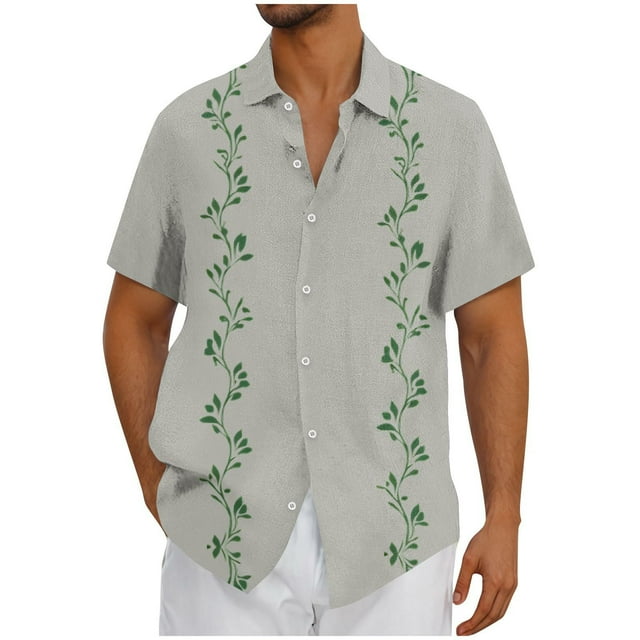 Mens Casual Botón Arriba Camisas Manga Corta Vintage Boliche Cuba Playa Camisas de Verano Botón Arriba
