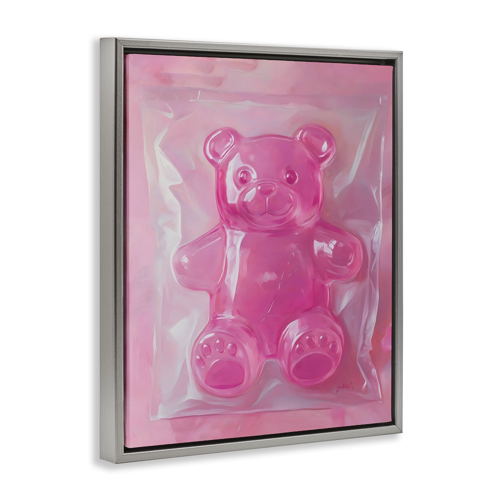 Stupell Industries Pink Gummy Candy Bear Gray Framed Floater Canvas Wall Art, design by The Prints Vibe