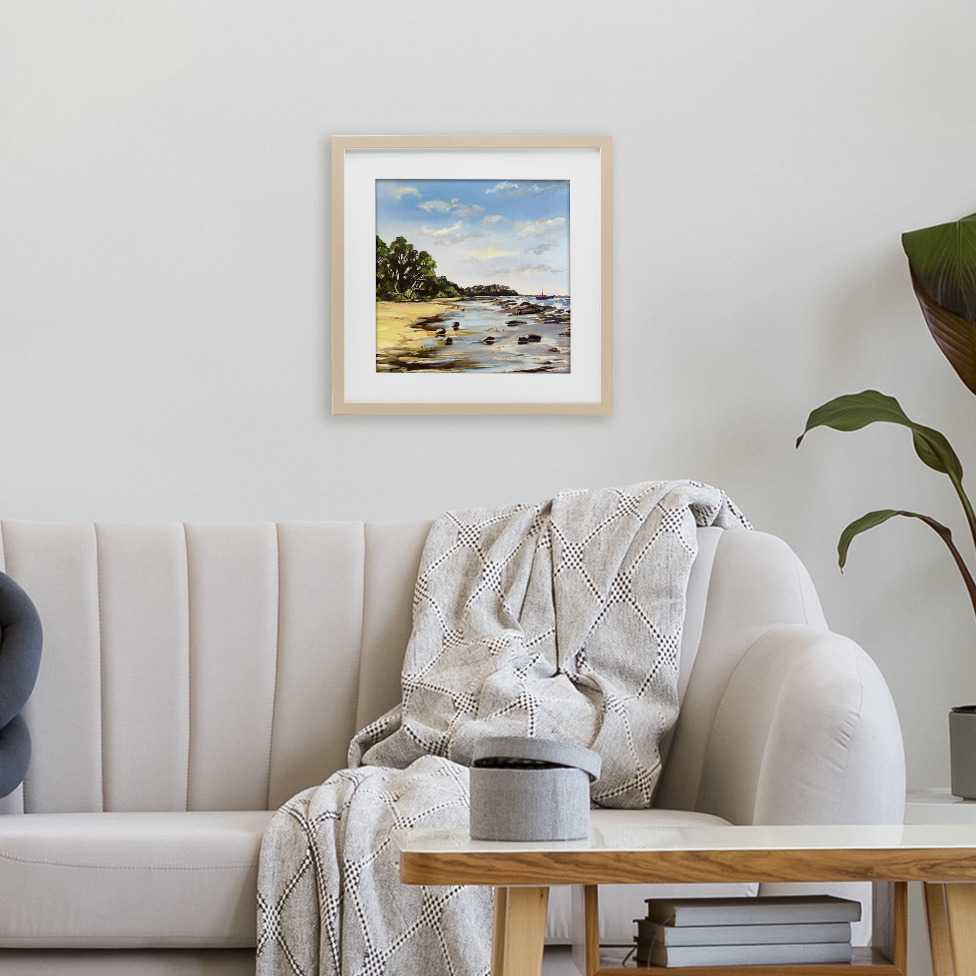 Low Tide Seascape Birch Framed Print Under Glass, design by Patricia Reynolds
