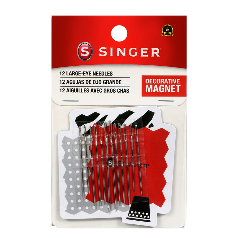 SINGER Assorted Steel Large Eye Needles with Decorative Magnet, 12