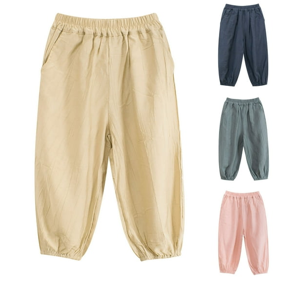 NAISIBABY Boys Girls Jogger Pants 6T, Soft Breathable Loose Fit Elastic Waist Casual Cotton Sports Pants Khaki(2-9T)