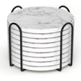 thumbnail image 1 of wonima44 9 Pieces Ceramic Coasters for Drinks with Holder, Absorbent Drink Coasters for Coffee Table, Marble Style Coasters Wooden Table, Suitable for Kinds of Cups, 4 Inches, 1 of 1