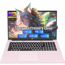 17.3" Gaming-Laptop, AMD R7 7735HS (8C/16T, Beats i7-12650H) 32GB DDR5 RAM 1TB SSD Computer with Radeon 680M, 100W Type-C, Wi-Fi 6E, 75Wh Battery, Fingerprint, Backlit Keyboard for Business