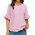 thumbnail image 2 of WTXUE Womens Stripe Ruffle Shirt 3/4 Bell Sleeve Dressy Casual Crewneck Peplum Tunic Tops Loose Fit Babydoll Blouses Elegant Blouses Cute Shirts Fitted Blouses Plus Size Tops Trendy Tops Red Xl, 2 of 4