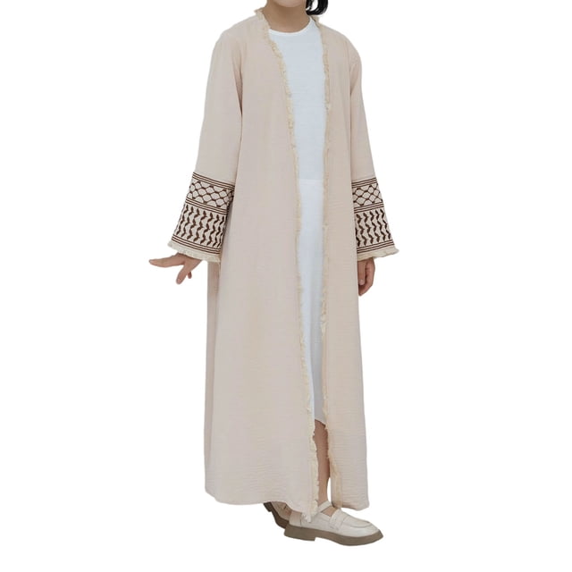 DuoJiaJ Robe Longue Abaya Dubai Turque Moyen Brodée à Franges pour Enfants Musulmans Garçons Filles Robe Traditionnelle Taille 3-4 Ans