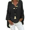 thumbnail image 1 of Haut Chemise au Crochet Col en V Blouse en Lin Chemise Style Bohème en Forme de H Tenue de Vacances, 1 of 7