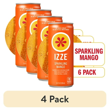(4 pack) IZZE Sparkling Juice Beverage Blend Mango No Sugar Added 8.4 FL OZ 6 Cans