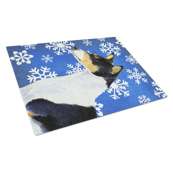 Caroline's Treasures SS4652LCB Basenji Winter Snowflakes Holiday Glass Cutting Board Large, 12H x 16W, multicolor