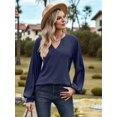 thumbnail image 6 of Womens Long Sleeve T-Shirts Deep V Neck Blouse Dressy Casual 2025 Fashion Loose Soft Fall Winter Clothes Dark Blue XXL, 6 of 8
