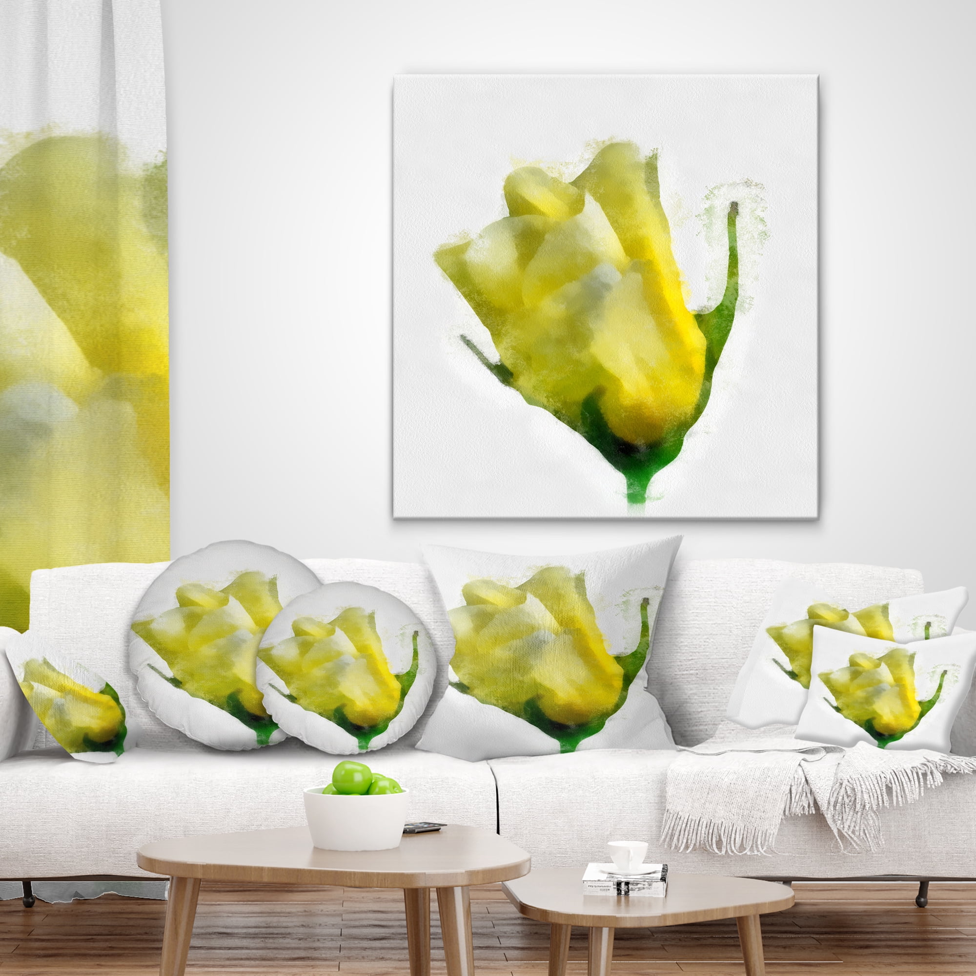 Designart Beautiful Yellow Rose Watercolor - Floral Throw Pillow - 18x18