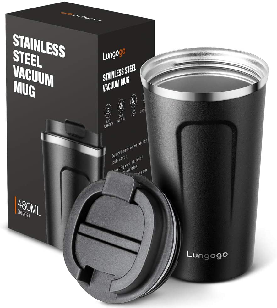 Green Double Walled and Leakproof for Any Hot and Cold Drink One-Handed Open and Drink 480 ml, 16 oz Very High Quality Insulated Vacuum Travel Mug 