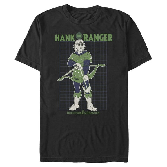 Men's Dungeons & Dragons Hank the Ranger Grid Cartoon  Graphic Tee Black Large