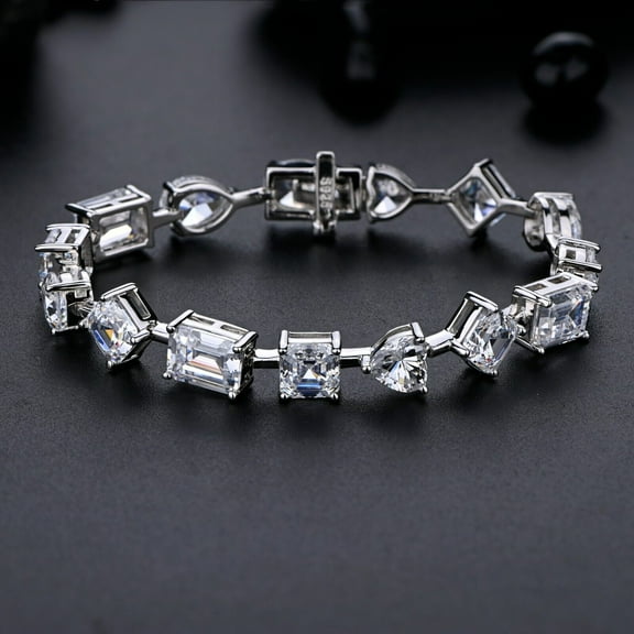 8Ct Emerald Cut Natural Moissanite Diamond Bracelet in 14K White Gold Plated