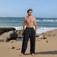 thumbnail image 4 of Men's Casual Cargo Pants Relaxed Fit Elastic Waist Drawstring Side Cargo Pockets Trouser Lightweight Work Pants Black 2XL, 4 of 7