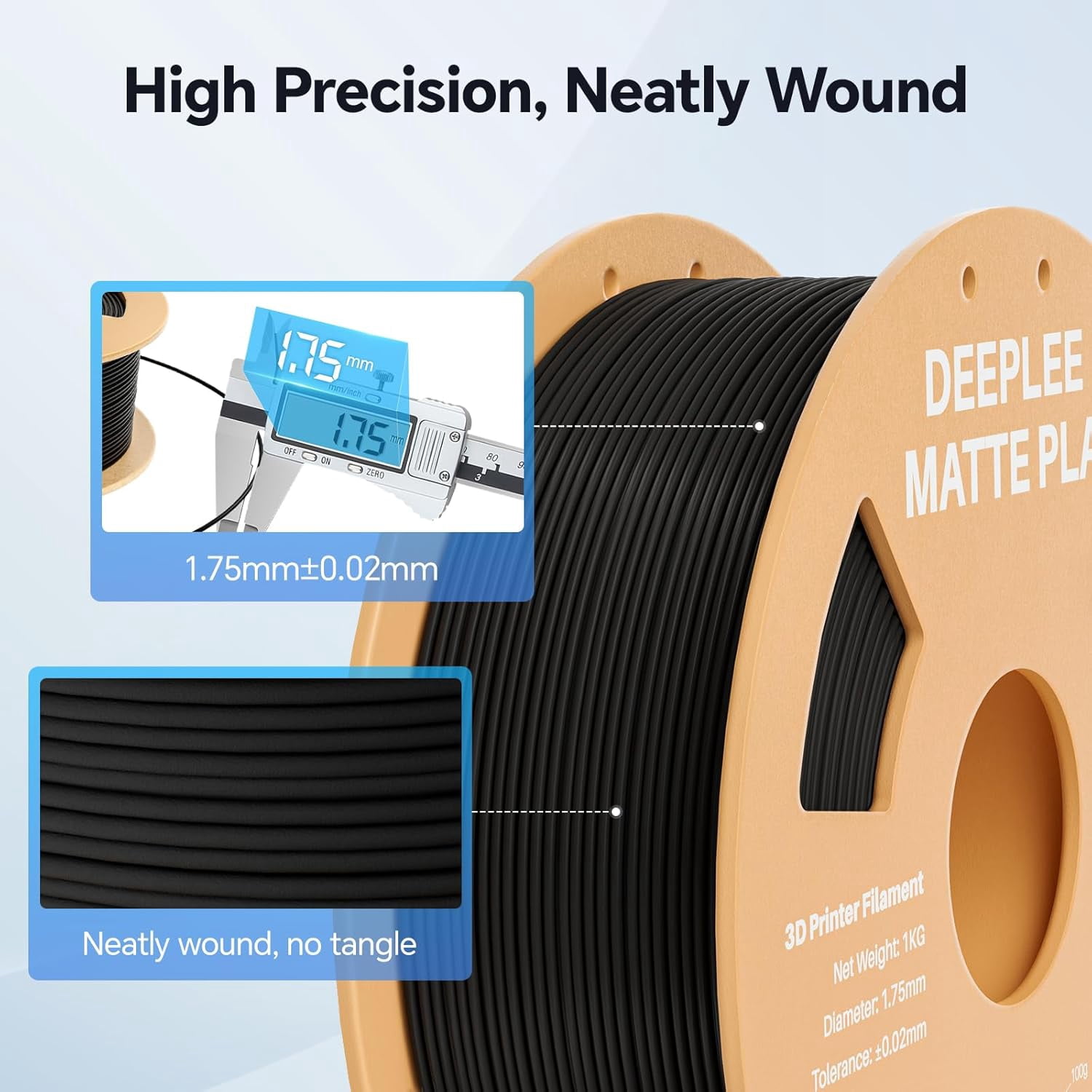 Matte PLA Filament 1.75mm, 3D Printer Filament Dimensional Accuracy +/- 0.02mm, No Clogging, Higher Toughness, Cardboard Spool 3D Filament, 1kg Navy Blue