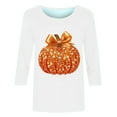 thumbnail image 3 of Uootdi Halloween 3/4 Sleeve Sweatshirts for Women Pumpkin Shirt Glitter Pumpkin Graphic Sweatshirt Casual Crewneck Gift Pull over Tops, 3 of 4