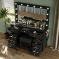 thumbnail image 2 of 13 Drawers Vanity Desk, 47''W Makeup Vanity with Power Outlet, Vanity Table with Mirror and 12 LED Bulbs, 3 Color Lighting Modes, Glass Top, Dressing Table for Bedroom ,Black, 2 of 8