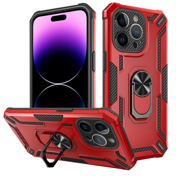 Rugged Cool Case for iPhone 15 Plus 6.7" 2023 - Protective Hard Shell Case [Built-in Sturdy Kickstand / Phone Ring Holder] Compatible with Magnetic Car Mount Phone Cover, Red