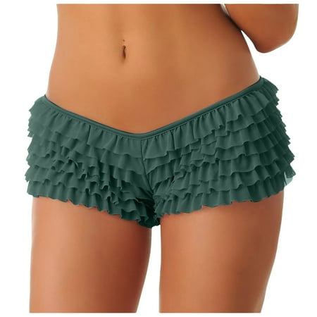 vigerkar Women s Y2k Ruffle Shorts Lace Lolita Bloomers Elastic Waist Bow Front Shorts Micro Boyshorts Dark Green  L